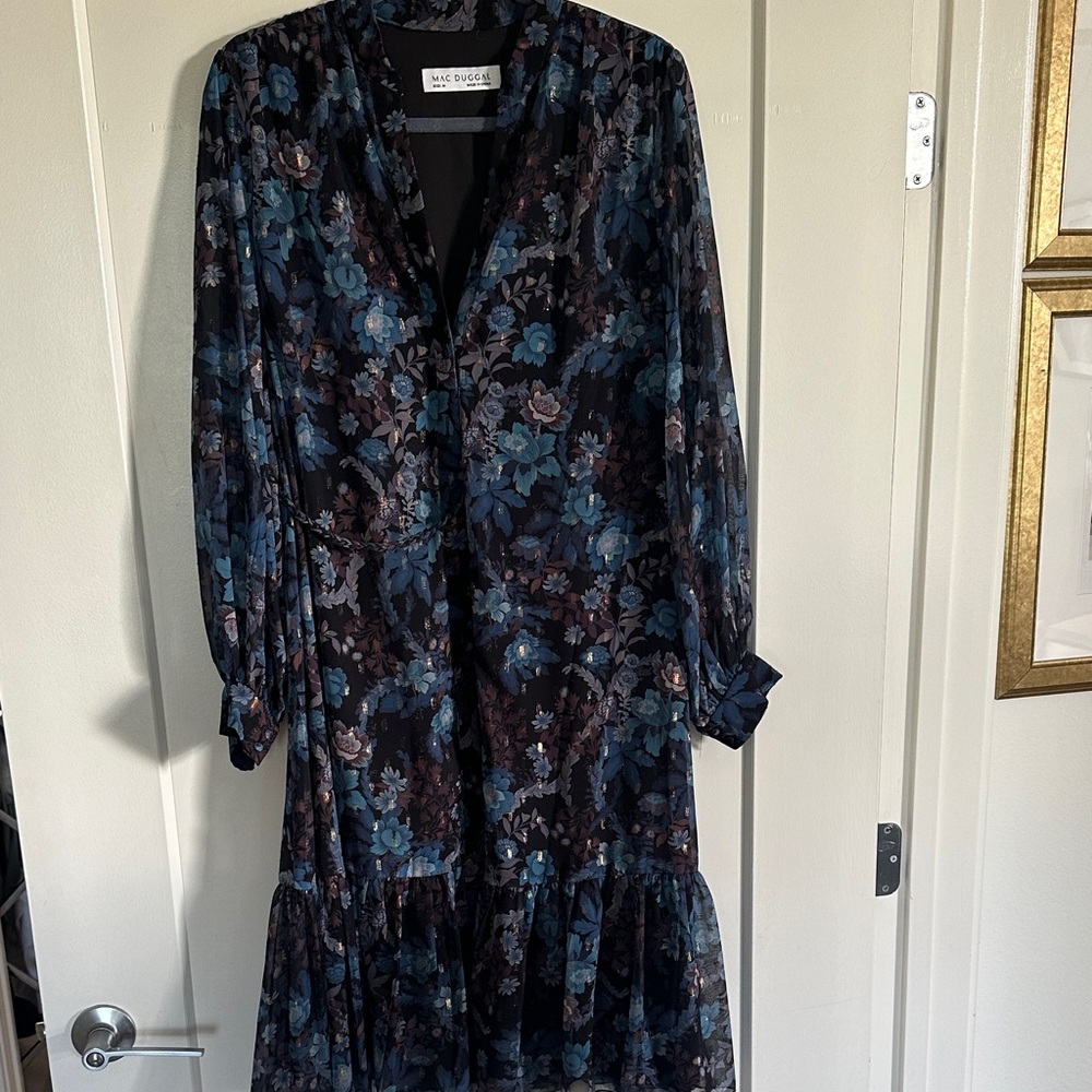Mac Duggal Midnight Floral Long Sleeve dress